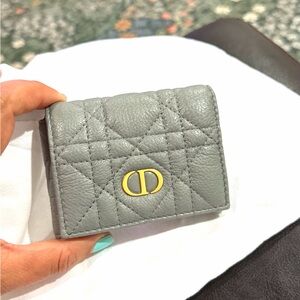 Dior Caro glycine foldable card holder limited edition in grey w/gold hardware.